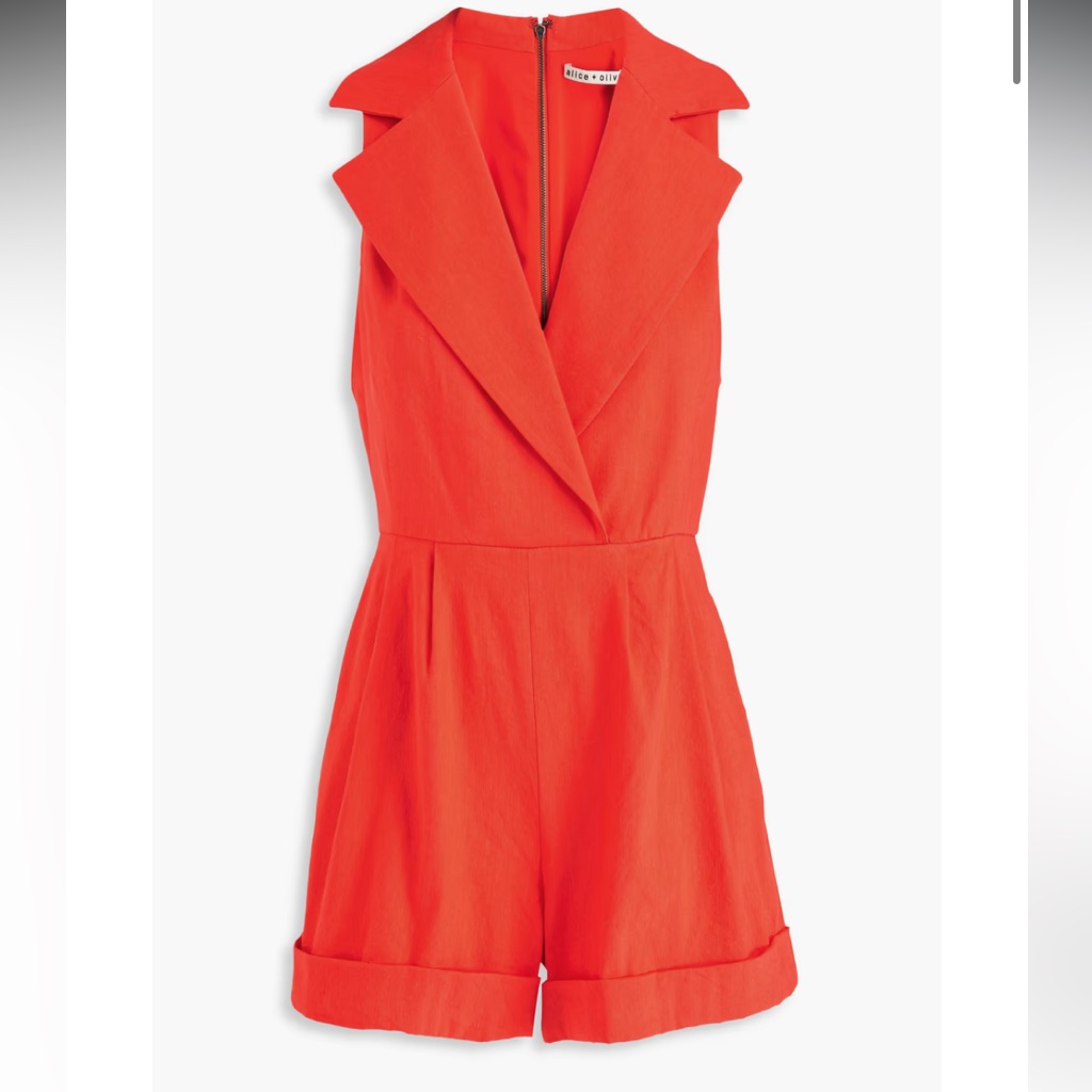 Nwt Alice + Olivia Merritt Pleated Linen-Blend Playsuit In Tomato Red